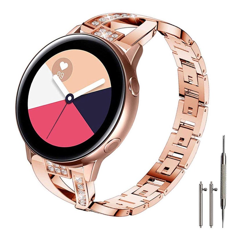 Sankel Bling Bands Compatible for Samsung Galaxy Watch 7 6 5 4 Band 40mm 44mm, Galaxy Watch 5 Pro 45mm/6 4 Classic 42mm 46mm 43mm 47mm/Active 2, 20mm Stylish Metal Wristband Women (RoseGold) - Image 1